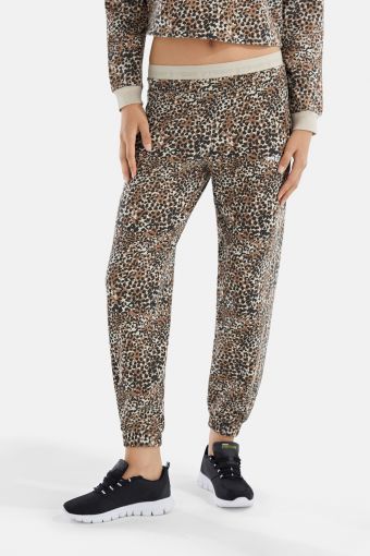 Animal print joggers with Freddy lettering on the elastic waistband