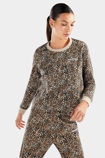 Lightweight cropped crew neck sweatshirt in animal print French terry