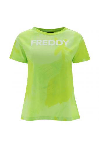 T-shirt fantasia fluo con stampa FREDDY sul fronte