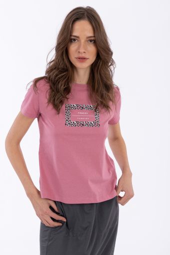 Cotton t-shirt with animal print trimmed lettering