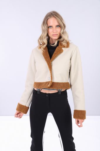Cropped faux shearling and eco-napa jacket