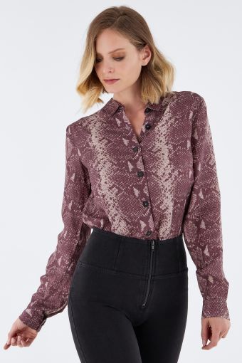Bodysuit with a snake print collared shirt