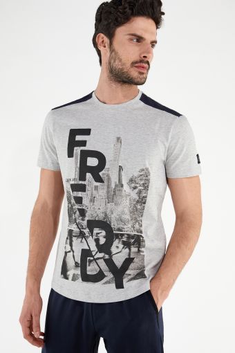 T-shirt mélange con grande stampa frontale