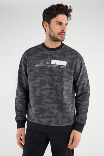 Dark camouflage comfort-fit crew neck sweatshirt