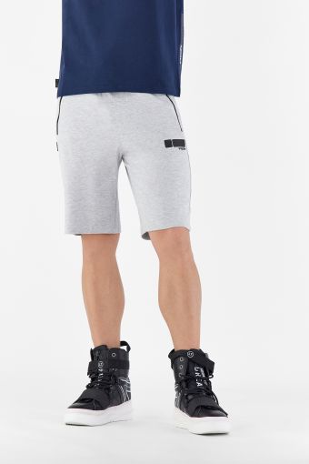 Melange grey workout Bermuda shorts with a drawstring and zip pockets