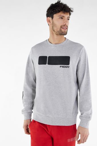 Sweat-shirt gris mélangé avec col rond et grand No Logo Freddy