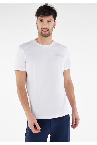 Stretch t-shirt with a small tone-on-tone No Logo print