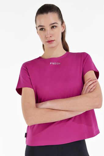 Cropped T-shirt in stretch jersey