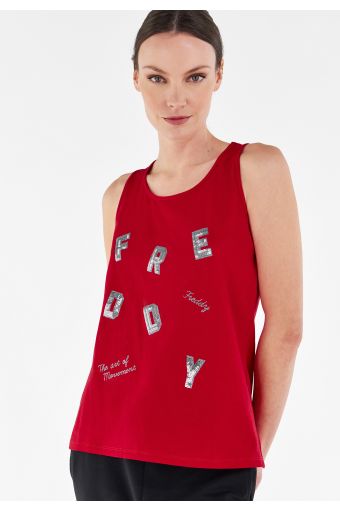 Comfortable fit tank top in jersey and scattered sequin graphics