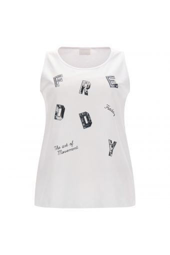 Comfortable fit tank top in jersey and scattered sequin graphics