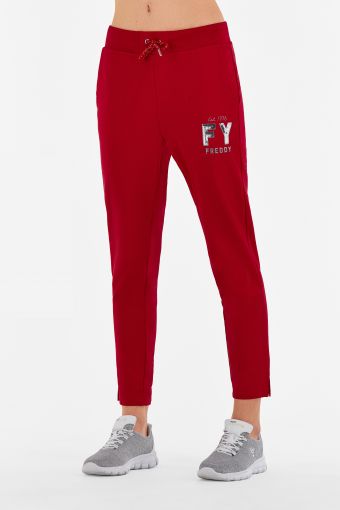 Lightweight trousers with straight leg and sequin and glitter graphics