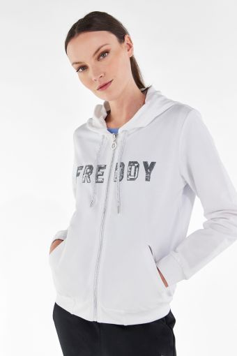Leichtes Kapuzen-Sweatshirt mit FREDDY-Grafik aus Pailletten