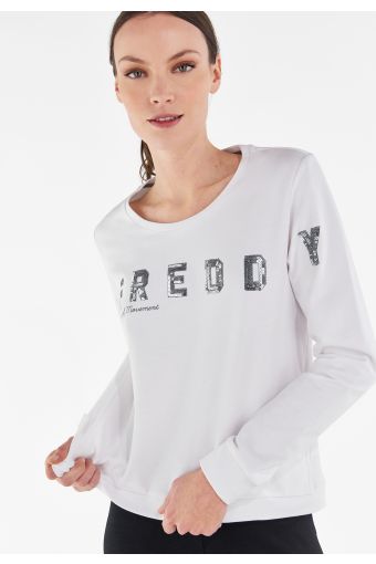 Lightweight crew neck sweatshirt with FREDDY sequin graphics