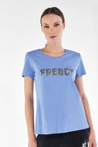 T-shirt in jersey con grafica FREDDY in paillettes