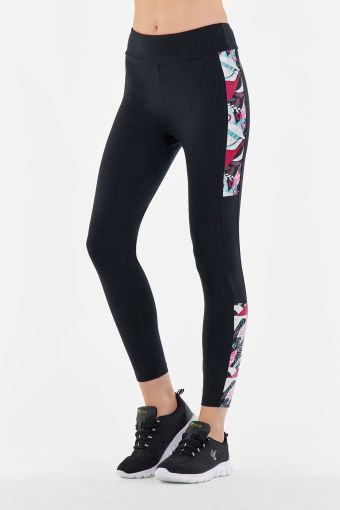 High-waisted 7/8 leggings with floral pattern side stripes