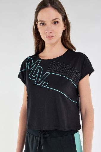T-shirt crop top comfort con stampa in outline