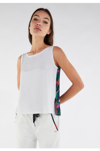 Tank top in two fabrics with printed back