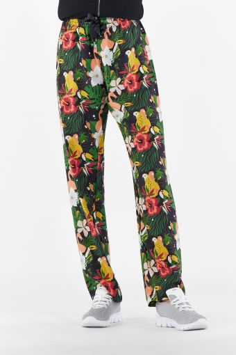 Comfortable floral pattern trousers in vegetable fibre
