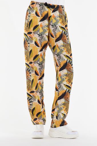 Comfortable floral pattern trousers in vegetable fibre