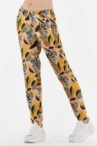 Wide-leg trousers in floral pattern satin