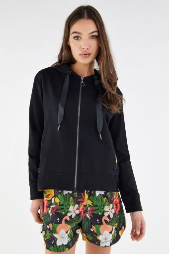 Komfort-Sweatshirt mit Kapuze und Details im Blumen-Muster
