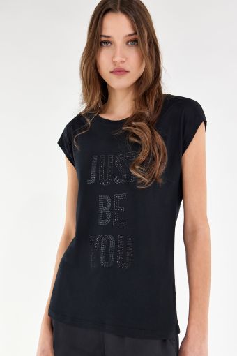 T-shirt with very short sleeves and rhinestone graphics 