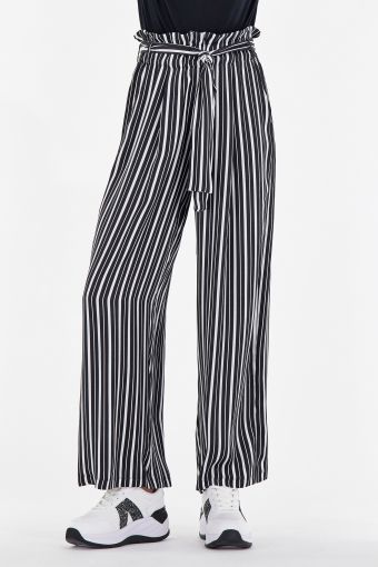 Palazzo striped trousers with fabric belt