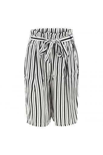 Oversize striped Bermuda shorts with fabric belt