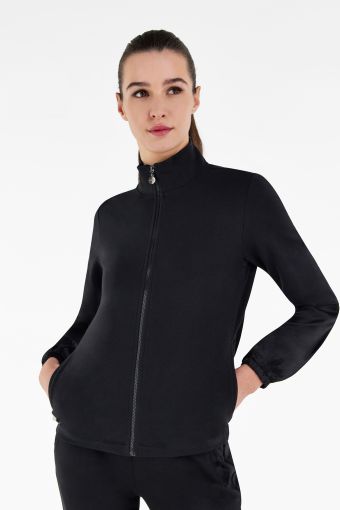 Lightweight, high-neck sweatshirt with black viscose inserts