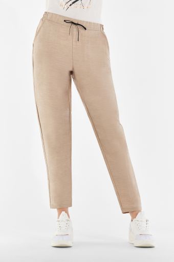 Mixed linen trousers with drawstring waist