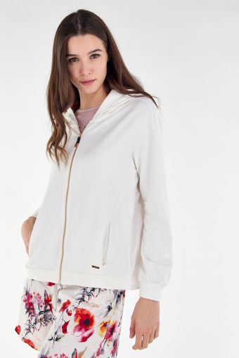 Lightweight modal sweatshirt and floral-pattern satin hood