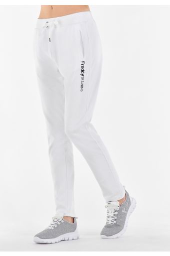 Straight leg athletic trousers with a glossy print on the side