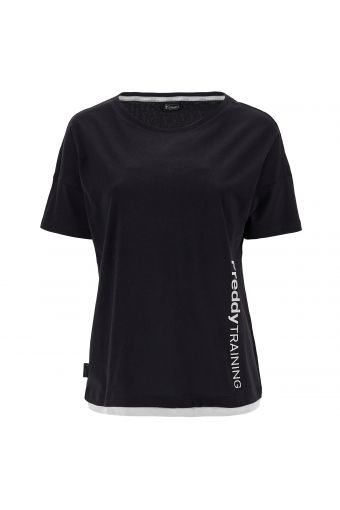 T-shirt comfort con spalla scesa e stampa lucida sul fianco