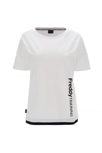 Comfort fit T-shirt with dropped shoulder and glossy print on the side