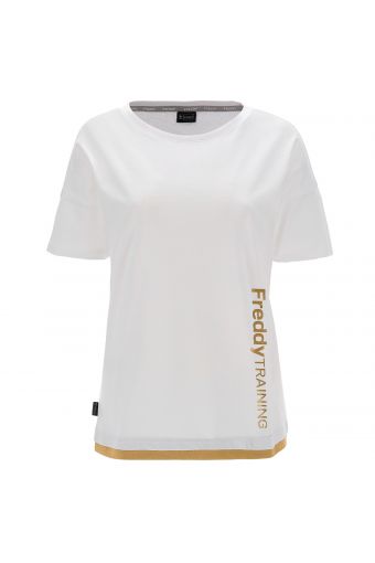 Comfort fit T-shirt with dropped shoulder and glossy print on the side