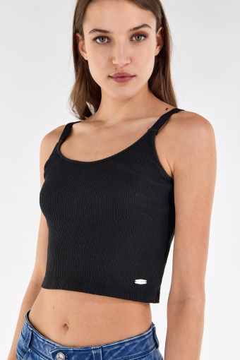 Ribbed crop top with tone-on-tone elastic straps