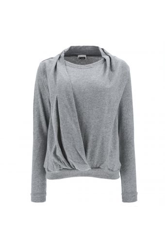 Long-sleeve t-shirt with a draped wrap-style front
