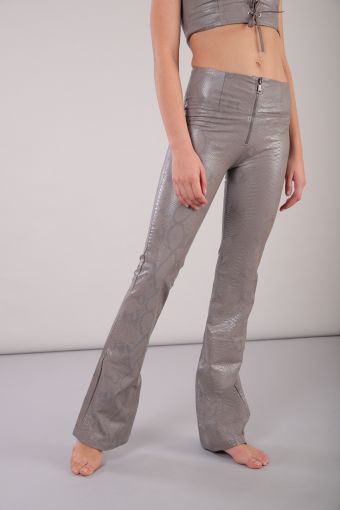 Flared high-rise WR.UP® trousers in python print faux leather