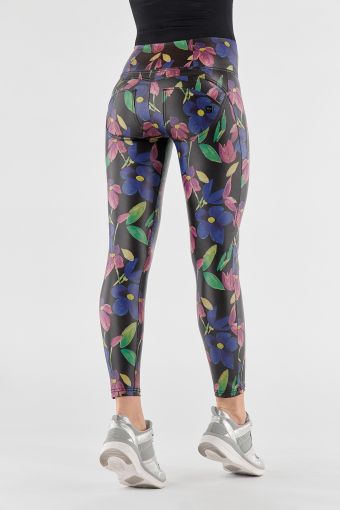 High waist WR.UP® shaping trousers in floral print faux leather
