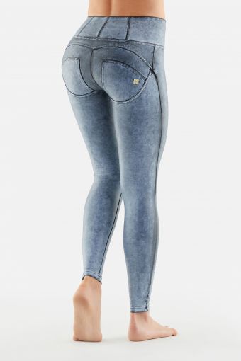 WR.UP® superskinny trousers with acid-washed effect faux leather and high waist