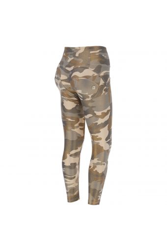 High-rise WR.UP® push-up pants with camo print and lurex