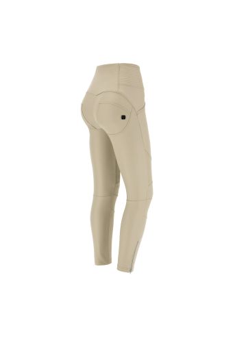 High waist faux leather WR.UP® trousers with stitched panels and zips on the lower leg
