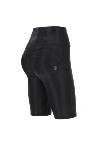 Black high waist WR.UP® shaping biker shorts in coated interlock fabric