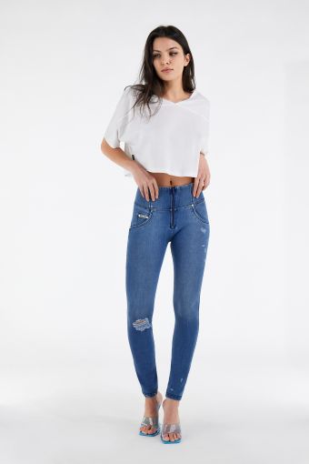 WR.UP® Push up-Jeans mit hohem Taillenbund aus ökologischem Denim-Webstoff mit Rissen