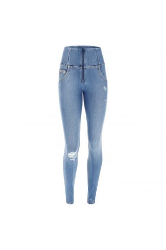 Jeans push up WR.UP® vita alta in denim navetta ecologico con strappi