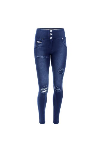 Push up-Jeans WR.UP® mit mittlerem Taillenbund aus Denim-Webstoff mit Rissen
