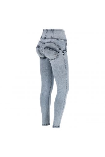 WR.UP® superskinny high waist, acid-washed effect push up jeans in shuttle-woven denim