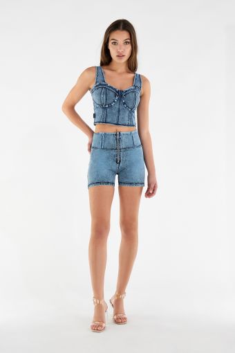 WR.UP® Push up-Shorts mit hohem Taillenbund aus ökologischem Denim-Webstoff mit Marmor-Waschung