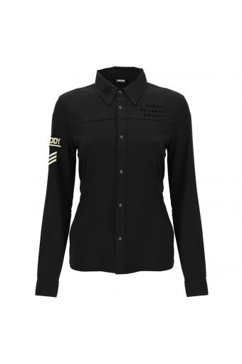 Women's military-style shirt with patches