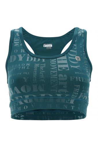Breathable sports bra with shiny printed lettering